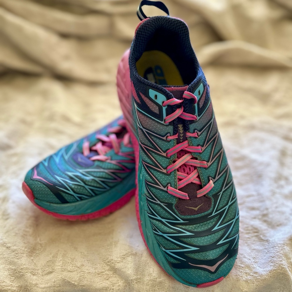Hoka Clayton 2 Neutral Lightweight Road running shoe. Medieval Blue/Fuchsia. W9